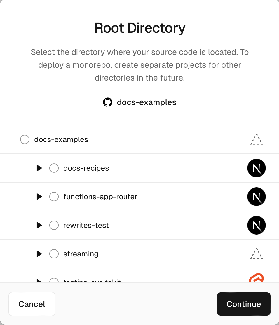 Selecting a Root Directory for one of your new Projects.