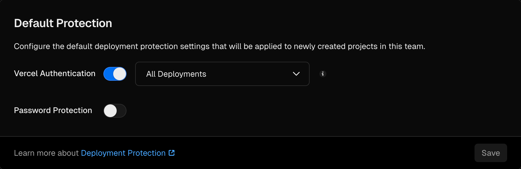 Team default Deployment Protection