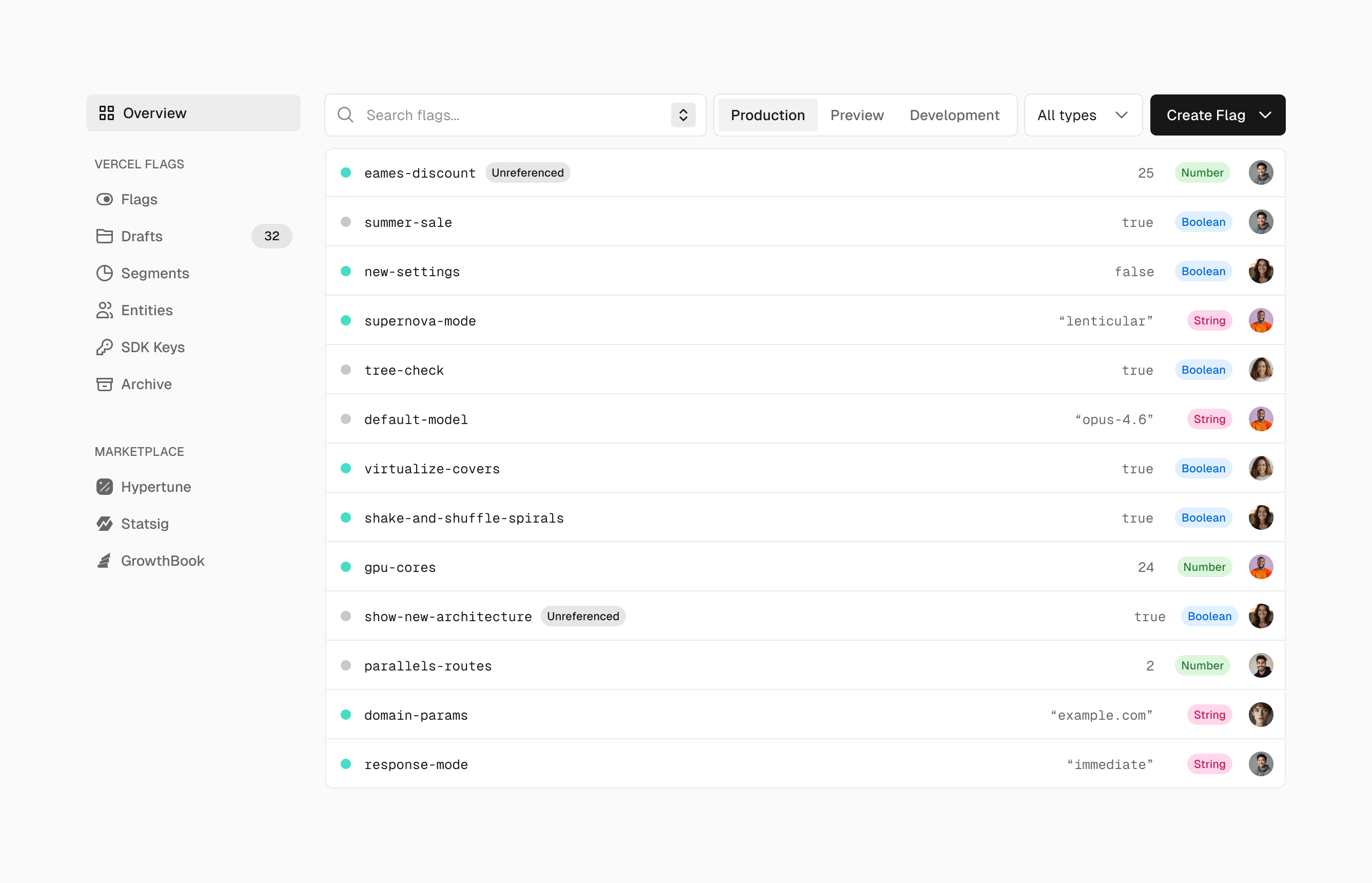 Flags in Vercel Dashboard