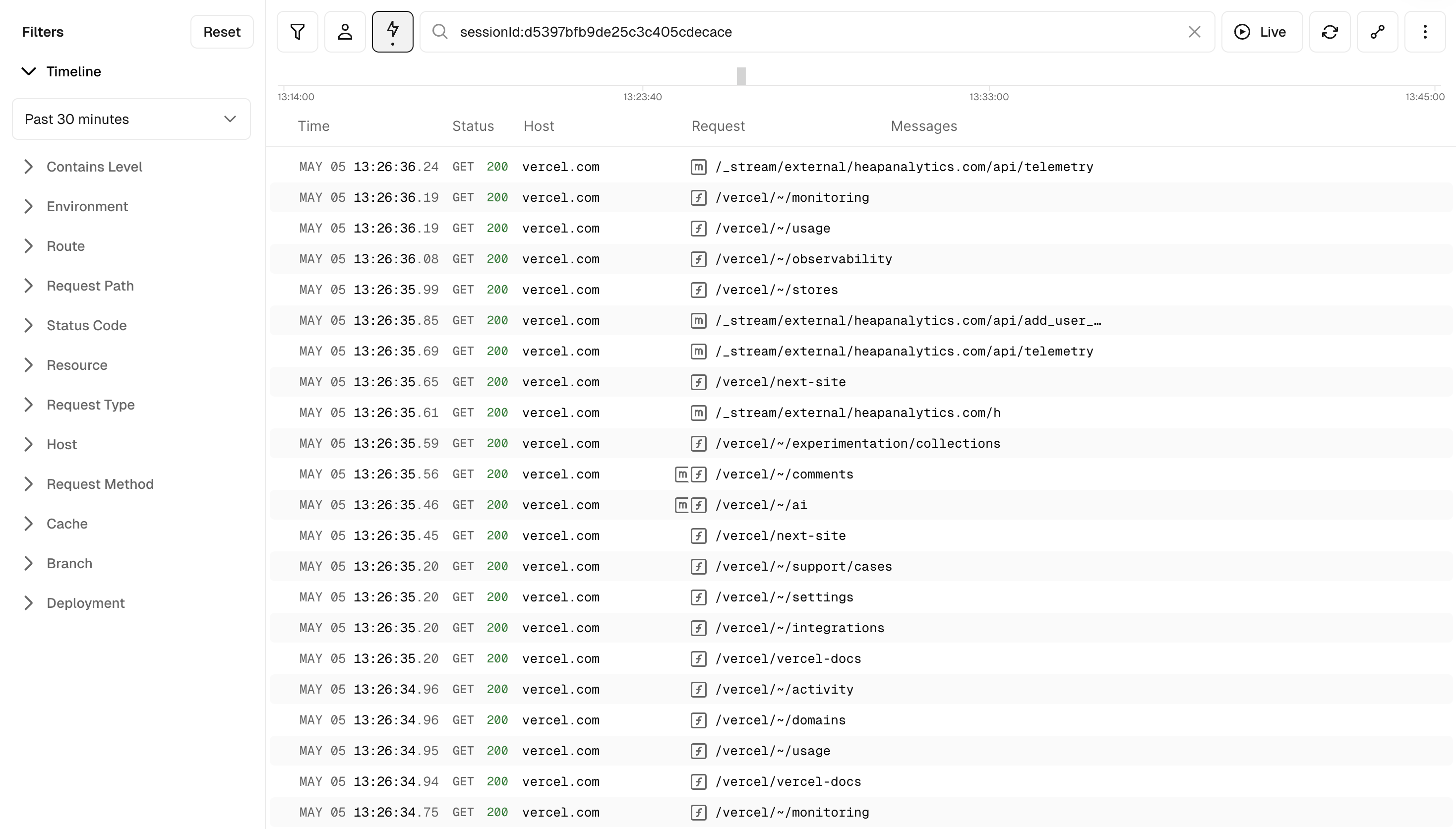 View previous session traces in the dashboard.