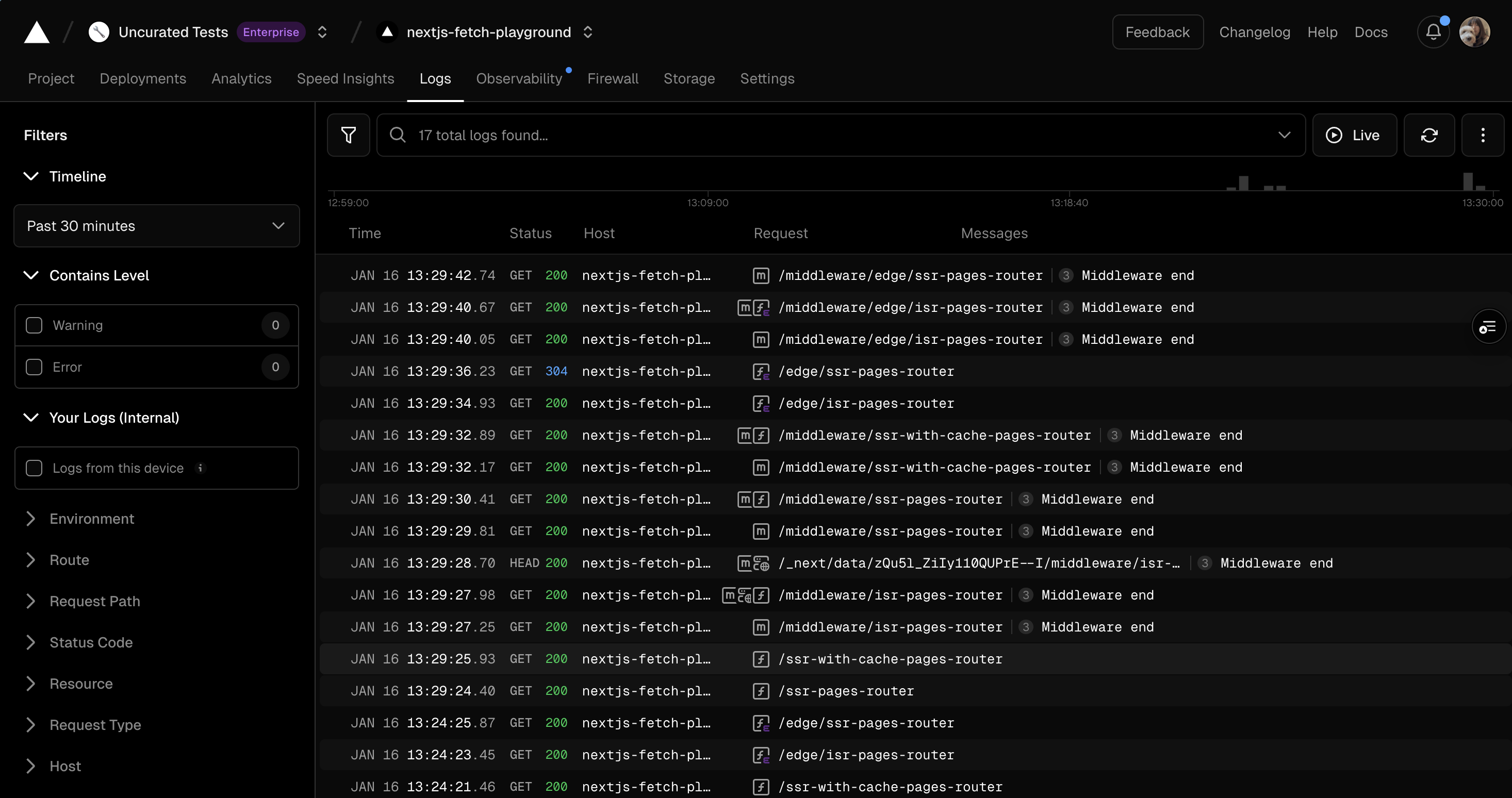 Layout to visualize the runtime logs.