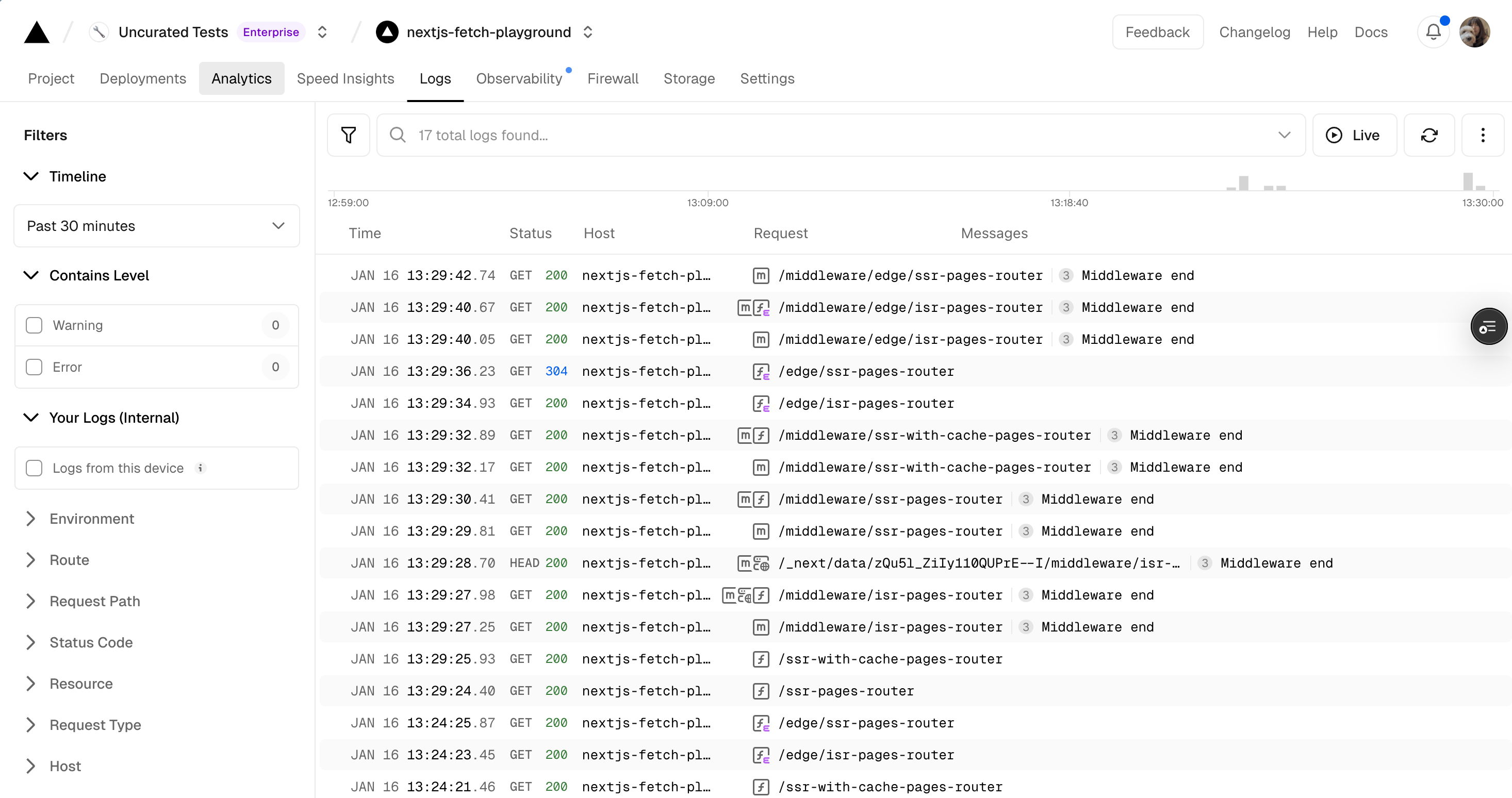 Layout to visualize the runtime logs.